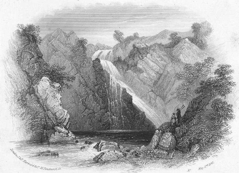 WALES. Caennant Mawr. Llanberis. Harwood. Pass 1842 old antique print ...