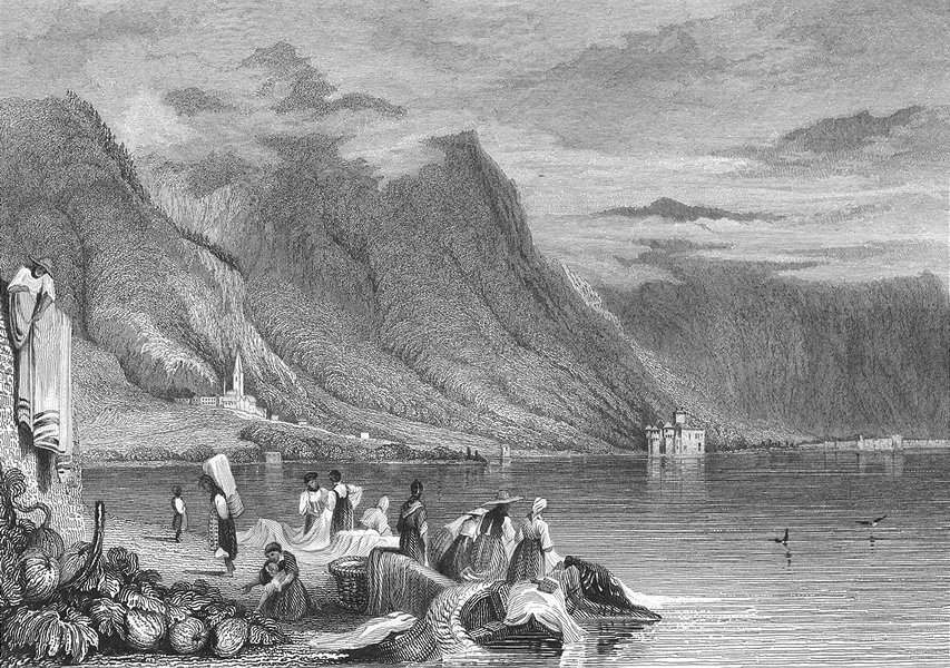 Associate Product CHILLON. lake Geneva. Swiss Montreux Prout 1830 old antique print picture