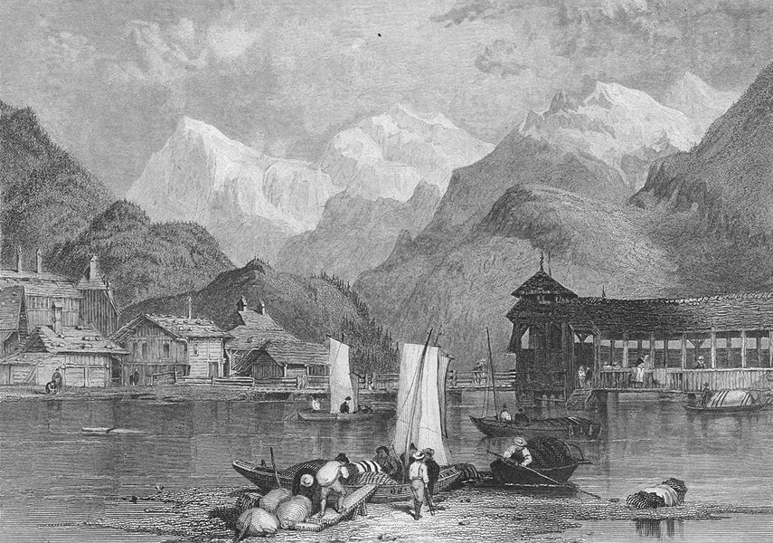 Associate Product INTERLAKEN. Swiss. Fullarton boats-Finden 1850 old antique print picture