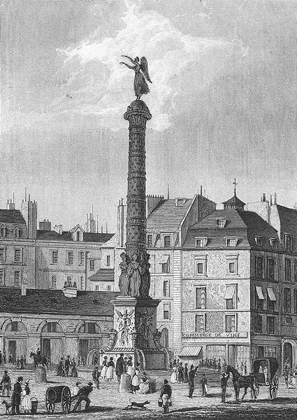 PARIS. Fontaine du Chatelet or Palmier or Victoire 1828 old antique print