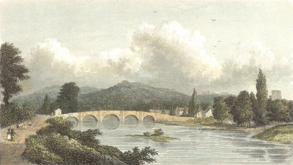 MONMOUTH. Uske, Monmouthshire. Westall river bridge 1830 old antique print