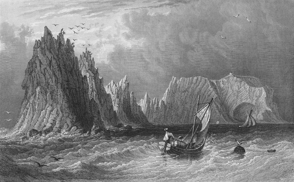 IOW. The Needles and Scratchell's Bay c1840 old antique vintage print picture
