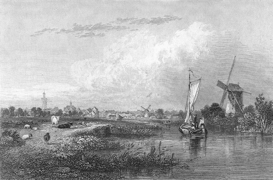 Associate Product THE HAGUE. Hague. Fullarton boats Windmills-Finden 1858 old antique print