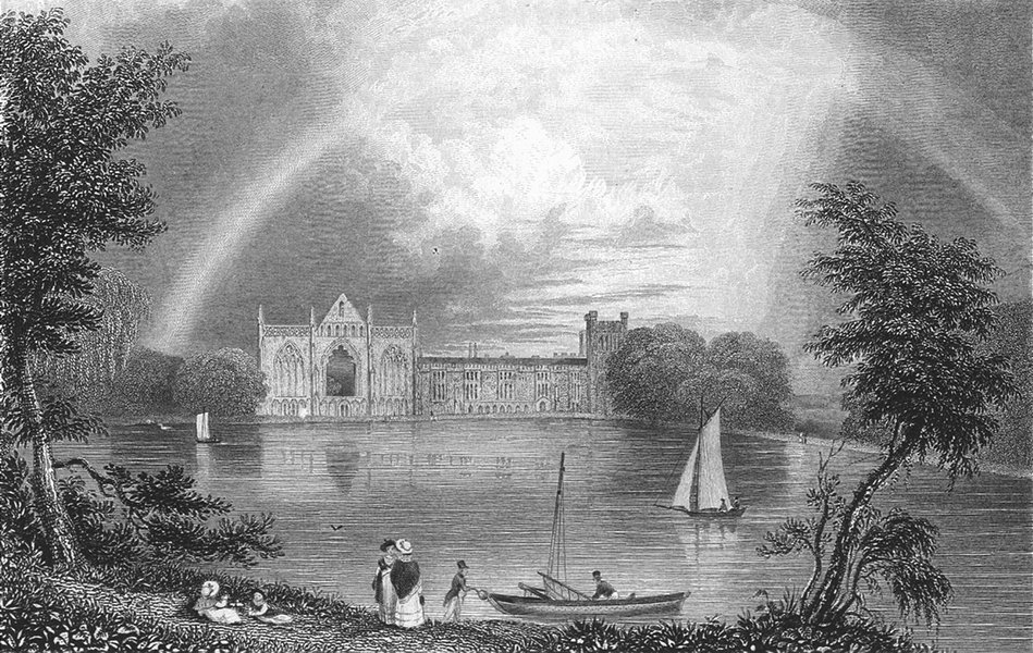 Associate Product NOTTS. Newstead Abbey. Fullarton lake boats-Finden 1850 old antique print