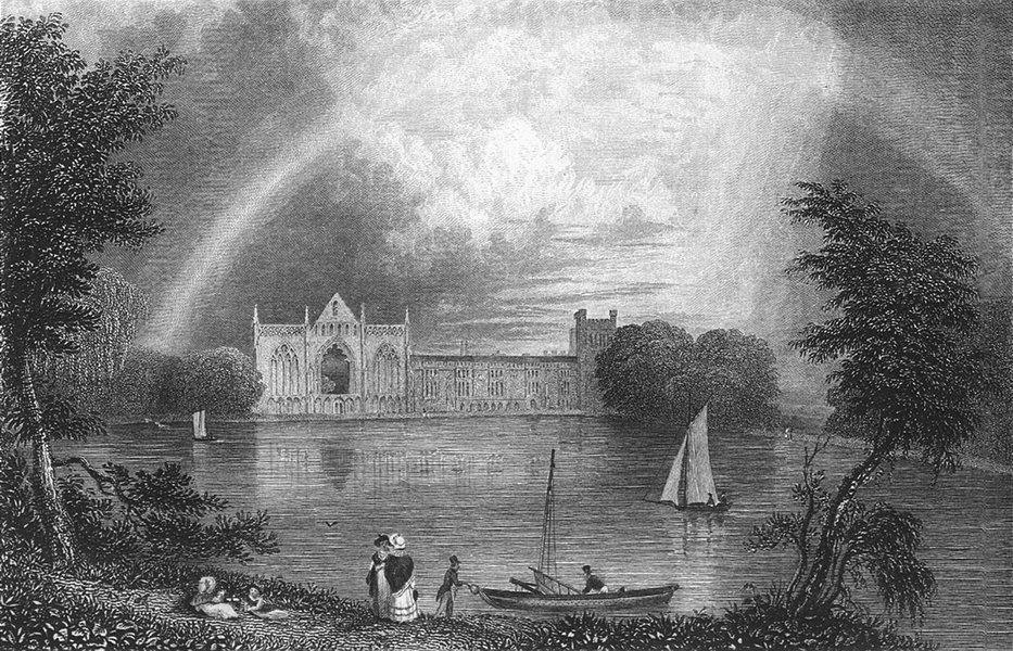 Associate Product NOTTS. Newstead Abbey. Fullarton lake boats-Finden 1850 old antique print