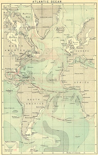 ATLANTIC. Atlantic Ocean c1880 old antique vintage map plan chart