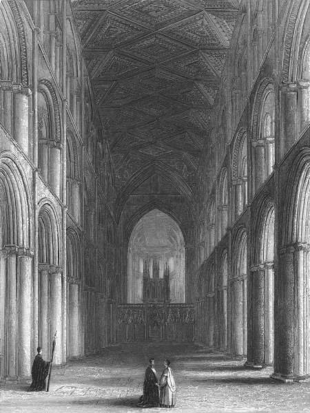 CAMBS. Peterborough cathedral nave 1836 old antique vintage print picture