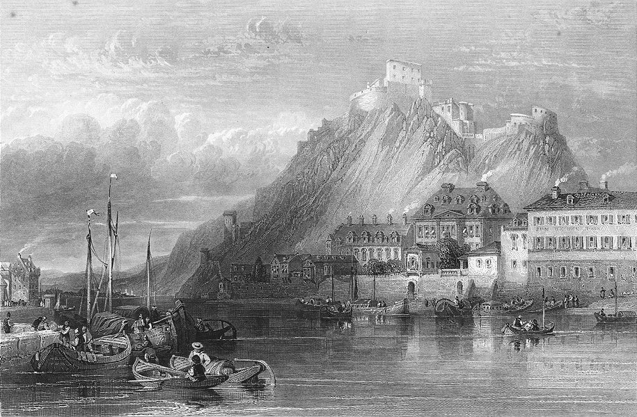 Associate Product EHRENBREITSTEIN. Fort of, Rhine. Wright boats 1841 old antique print picture