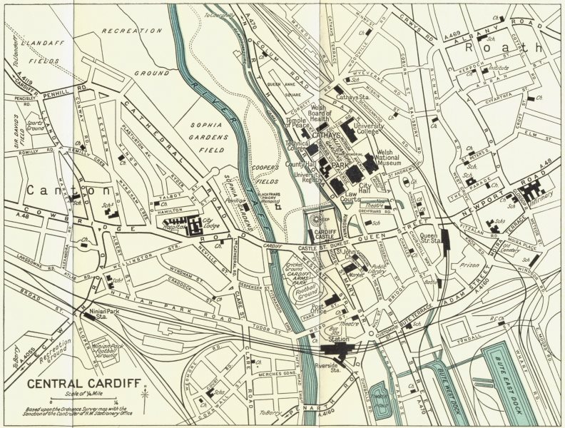 Associate Product CENTRAL CARDIFF vintage town/city plan. WARD LOCK 1963 old vintage map chart
