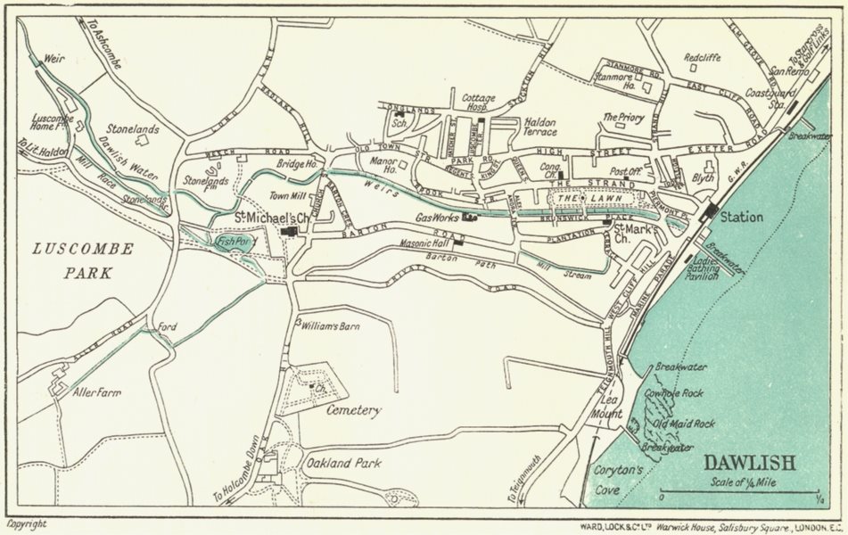 Associate Product DAWLISH vintage town/city plan. Devon. WARD LOCK 1929 old vintage map chart