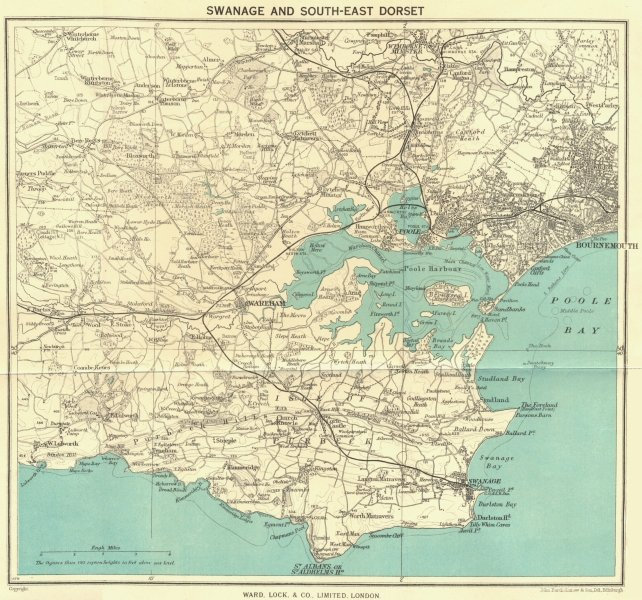 SOUTH-EAST DORSET. Isle of Purbeck Poole Harbour Wareham Bournemouth 1950 map