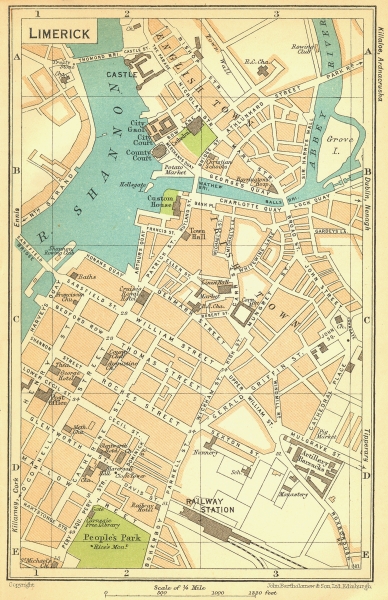 IRELAND. Limerick 1932 old vintage map plan chart