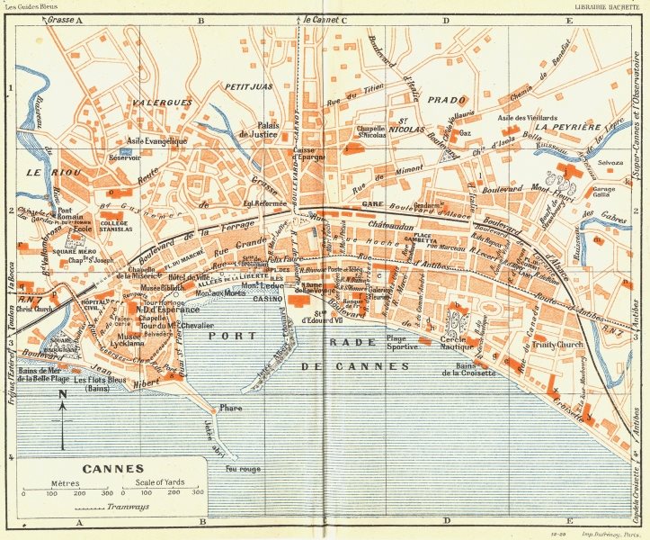 Associate Product COTE D'AZUR. Cannes 1926 old vintage map plan chart