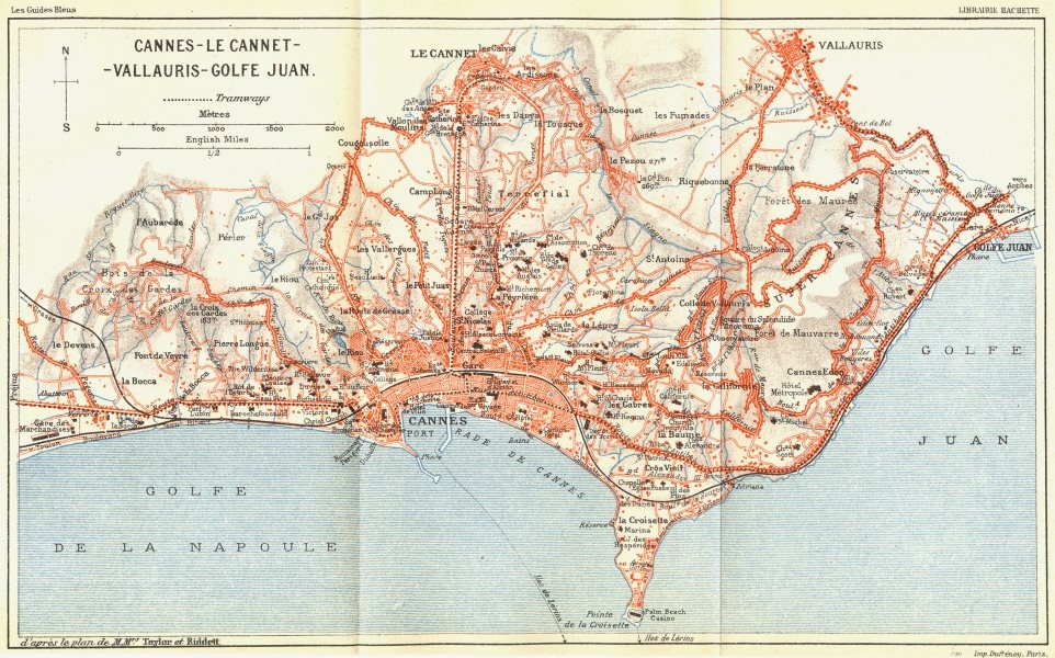 Associate Product FRANCE. Cannes-Le Cannet-Vallauris-Golfe Juan 1926 old vintage map plan chart