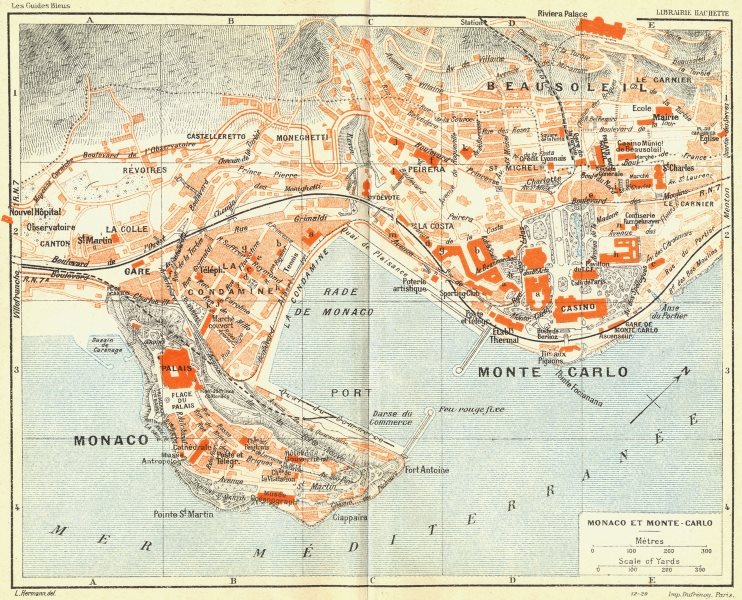 COTE D'AZUR. Monaco Et Monte-Carlo 1926 old vintage map plan chart