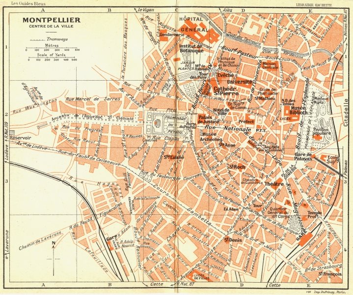 FRANCE. Montpellier Centre de Ville 1926 old vintage map plan chart
