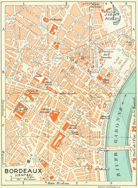 FRANCE. Bordeaux(Centre) 1926 old vintage map plan chart