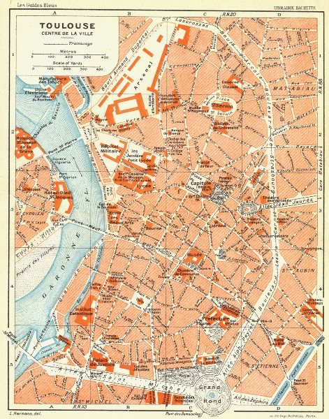 Associate Product FRANCE. Toulouse Centre de la Ville 1926 old vintage map plan chart