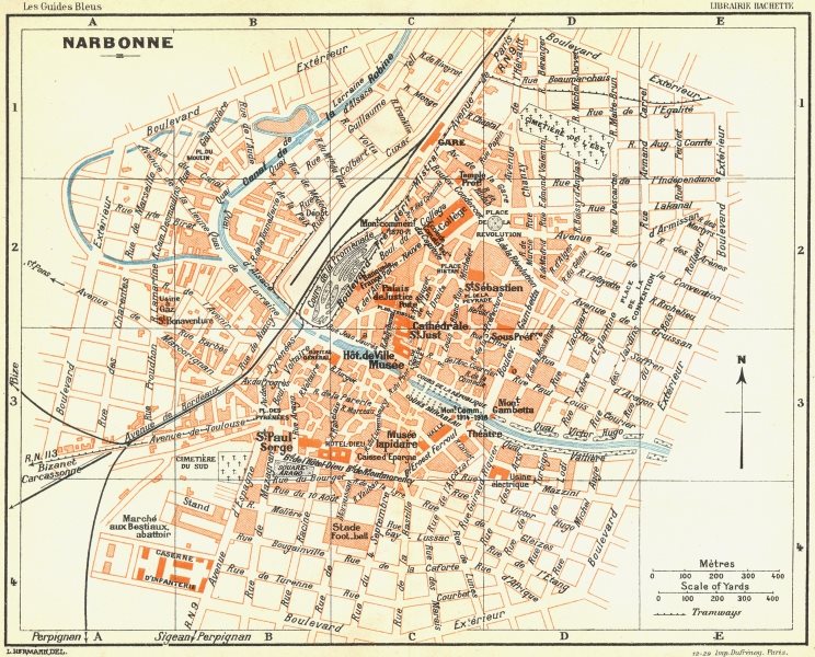 Associate Product FRANCE. Narbonne 1926 old vintage map plan chart