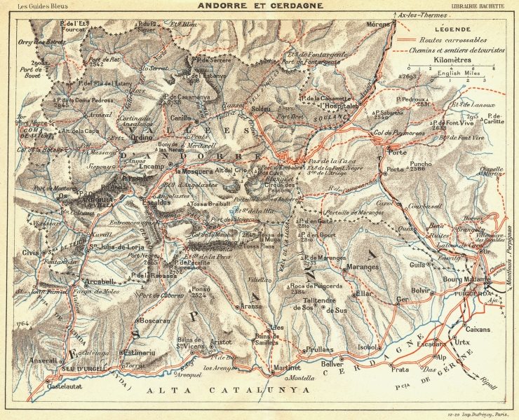 Associate Product ANDORRA. Andorre et Cerdagne 1926 old vintage map plan chart