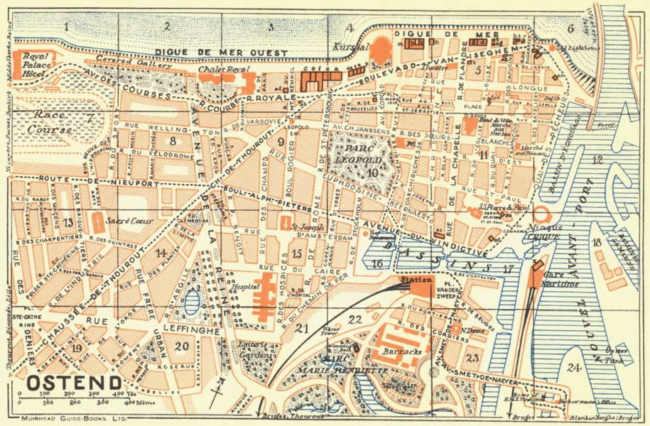 BELGIUM. Ostend 1929 old vintage map plan chart