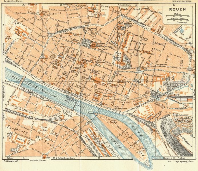 NORMANDY. Normandie. Rouen 1928 old vintage map plan chart