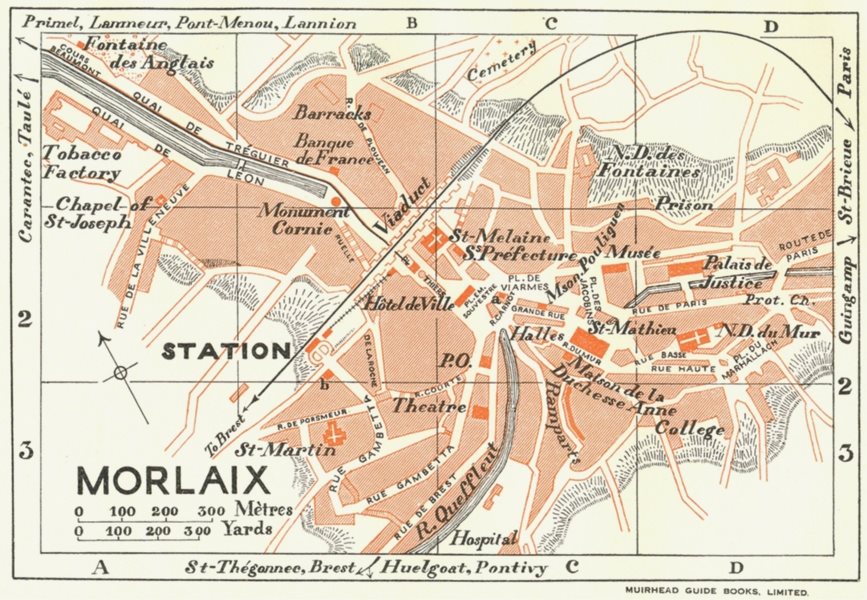 BRITTANY. Bretagne. Morlaix 1928 old vintage map plan chart