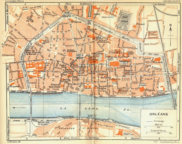 FRANCE. Orleans 1932 old vintage map plan chart