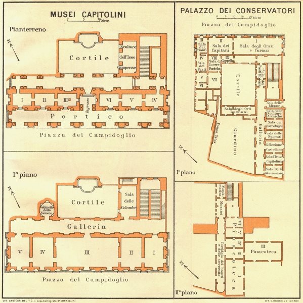 ROME. Musei Capitolini; Palazzo Dei Conservatori 1925 old vintage map chart