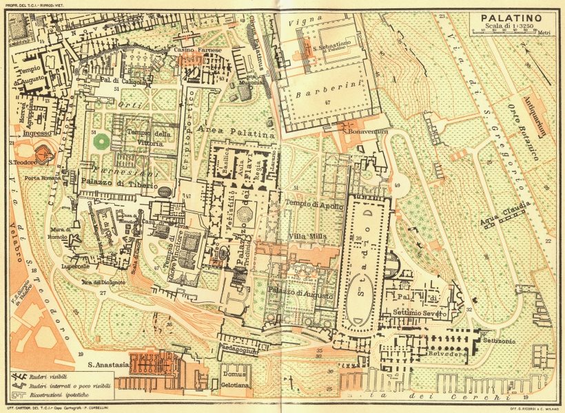 ROME. Palatino 1925 old vintage map plan chart