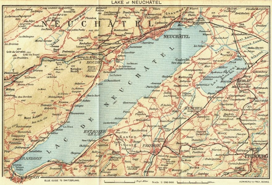 Associate Product SWITZERLAND. Lake of Neuchatel 1923 old vintage map plan chart