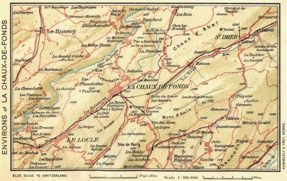 Associate Product SWITZERLAND. Area of Chaux-de-Fonds 1923 old vintage map plan chart