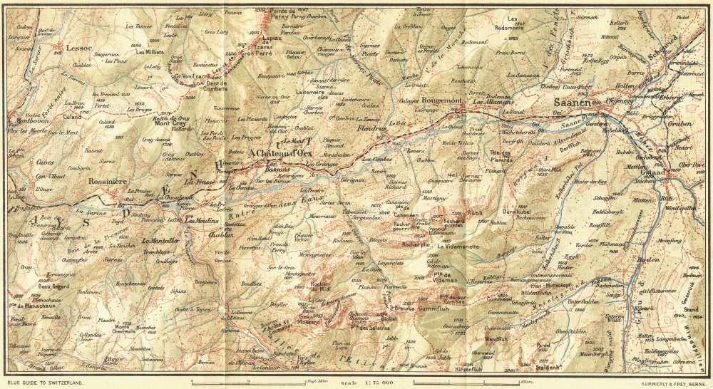 Associate Product SWITZERLAND. Chateau d'cex-Saanen 1923 old vintage map plan chart