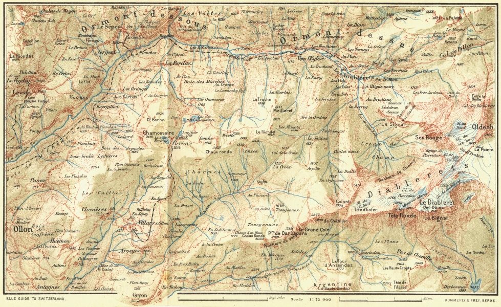 Associate Product SWITZERLAND. Leysin-Diablerets 1923 old vintage map plan chart