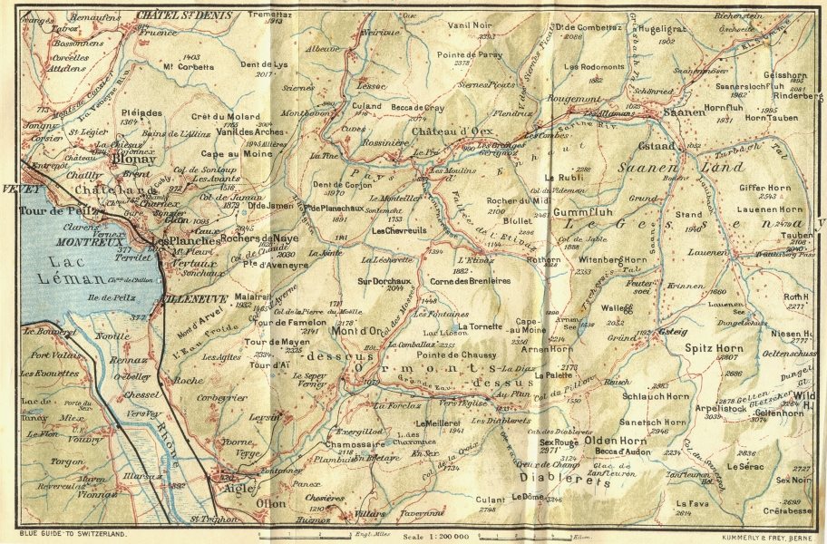 Associate Product SWITZERLAND. Vevey-Aigle-Diablerets 1923 old vintage map plan chart