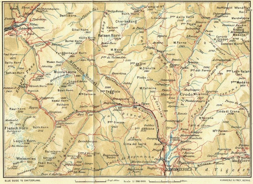 Associate Product SWITZERLAND. Brig-Simplon 1923 old vintage map plan chart