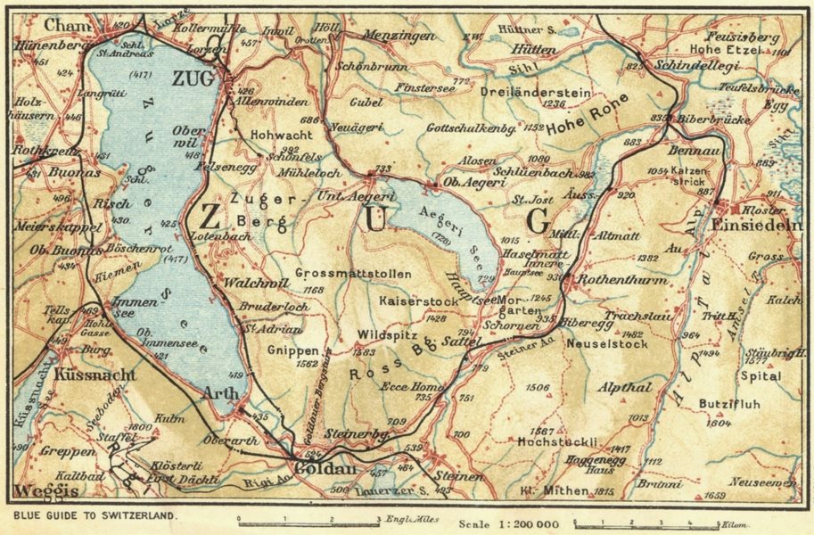 Associate Product SWITZERLAND. Lake Zug & Einsiedeln 1923 old vintage map plan chart