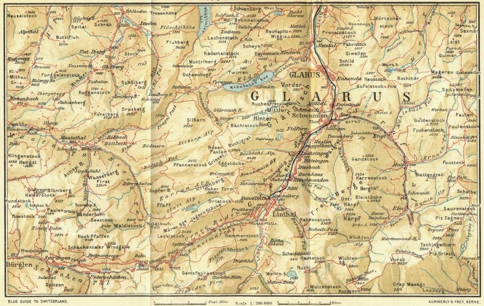 Associate Product SWITZERLAND. Muotatal-Glarus 1923 old vintage map plan chart