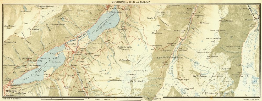 SWITZERLAND. Area of Sils & Maloja 1923 old vintage map plan chart