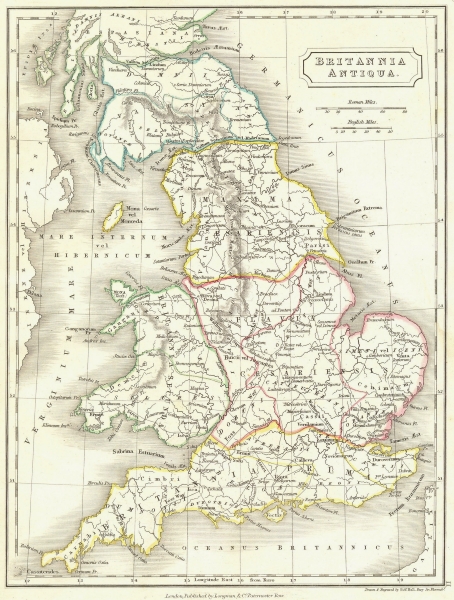 UK. Britannia Antiqua 1847 old antique vintage map plan chart