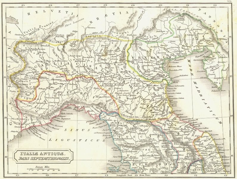 ITALY. Italiae Antiquae Pars Septemtrionalis 1847 old antique map plan chart