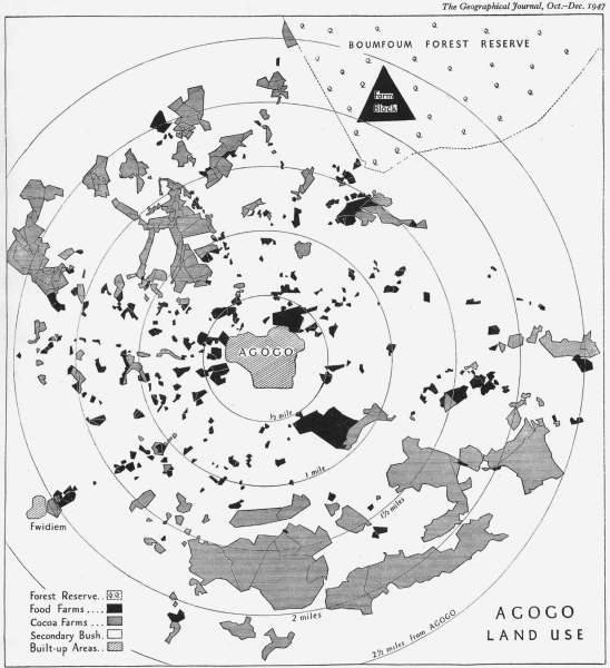 Associate Product GHANA. Agogo Land Use 1947 old vintage map plan chart