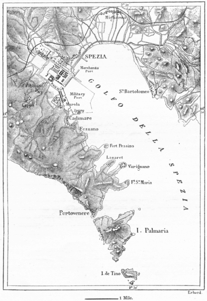 Associate Product ITALY. Gulf of La Spezia, sketch map c1885 old antique vintage plan chart