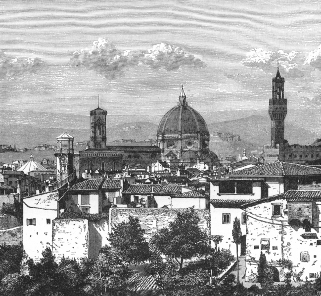 Associate Product ITALY. Florence. Duomo & Palazzo Vecchio c1885 old antique print picture