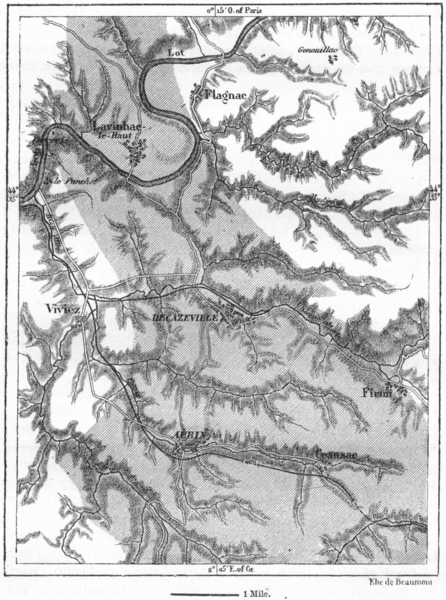 FRANCE. Decazeville Coal Basin shaded, sketch map c1885 old antique chart