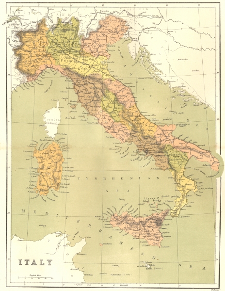 ITALY. Italy c1885 old antique vintage map plan chart