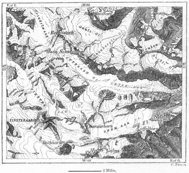 Associate Product SWITZERLAND. Glaciers Bernese Oberland, sketch map c1885 old antique chart