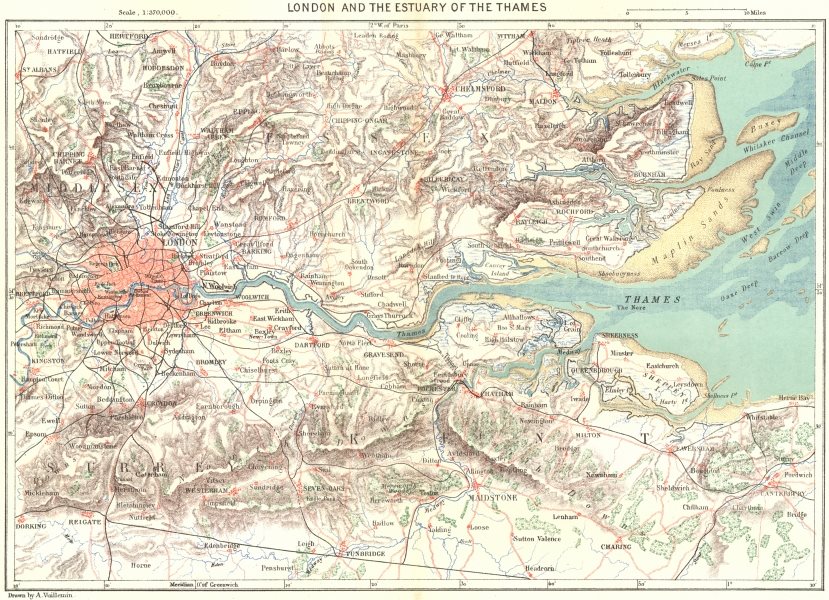 LONDON. & Estuary of Thames c1885 old antique vintage map plan chart