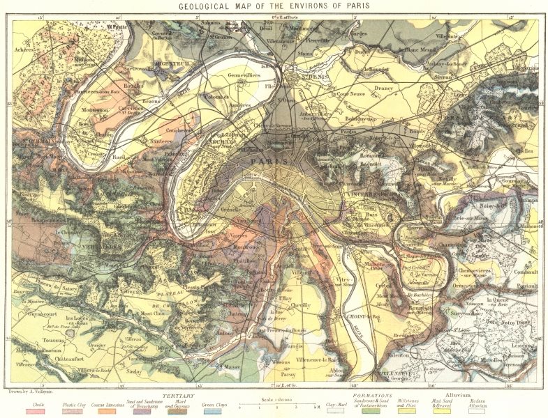 Associate Product FRANCE. Geological area of Paris c1885 old antique vintage map plan chart