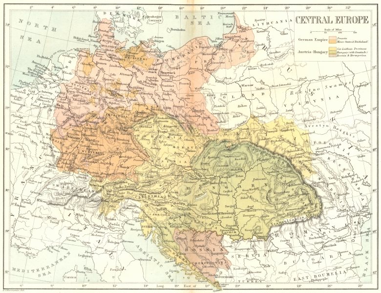 EUROPE. Central c1885 old antique vintage map plan chart